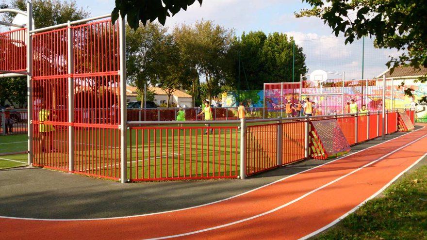 Red multisport playground athletism with mini brazilian goal Metalu Plast sports material