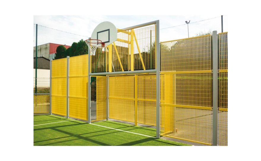 multisports pediment brooklyn model with grating panels by Metalu Plast yellow and white