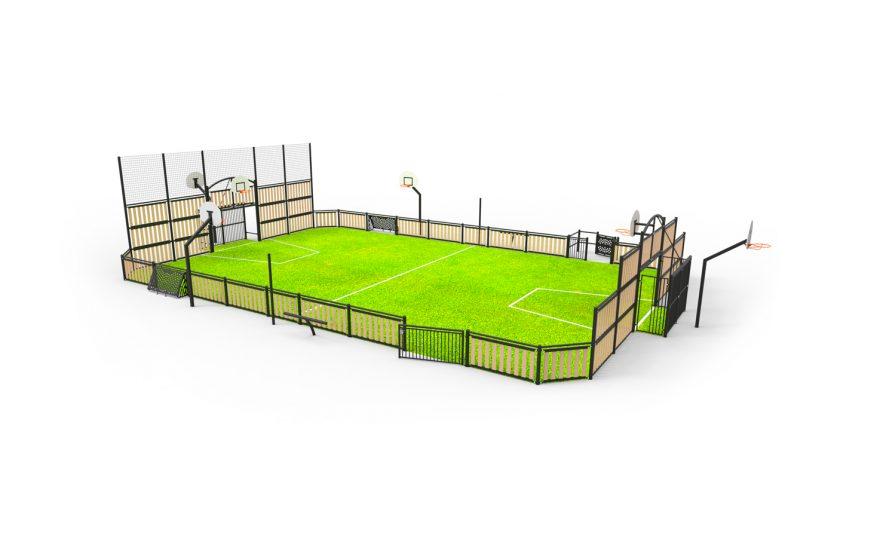 multisport field Boreal with wood panel infill Metalu Plast
